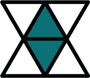two connecting triangles crating two teal triangles in the middle
