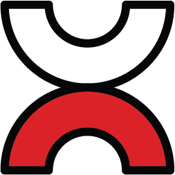 two u shapes back to back vertically, bottom one is red